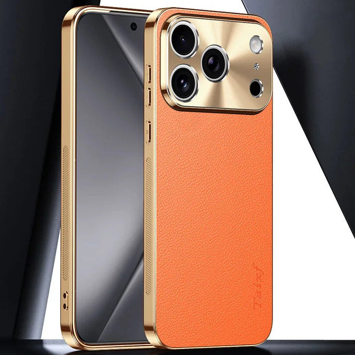 Luxury iPhone Case MagSafe Compatible Protective Cover with Camera Lens Protection Shockproof Full Protection Electroplated Frame Lychee Texture Leather Back