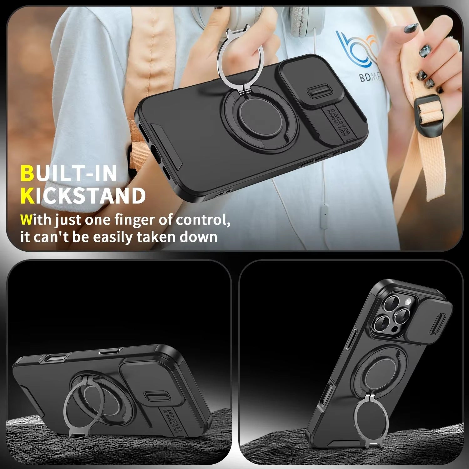 High Quality Apple iPhone Case MagSafe Compatible, Camera Lens & Screen Protection Cover with Slide Lens & Armor Bracket