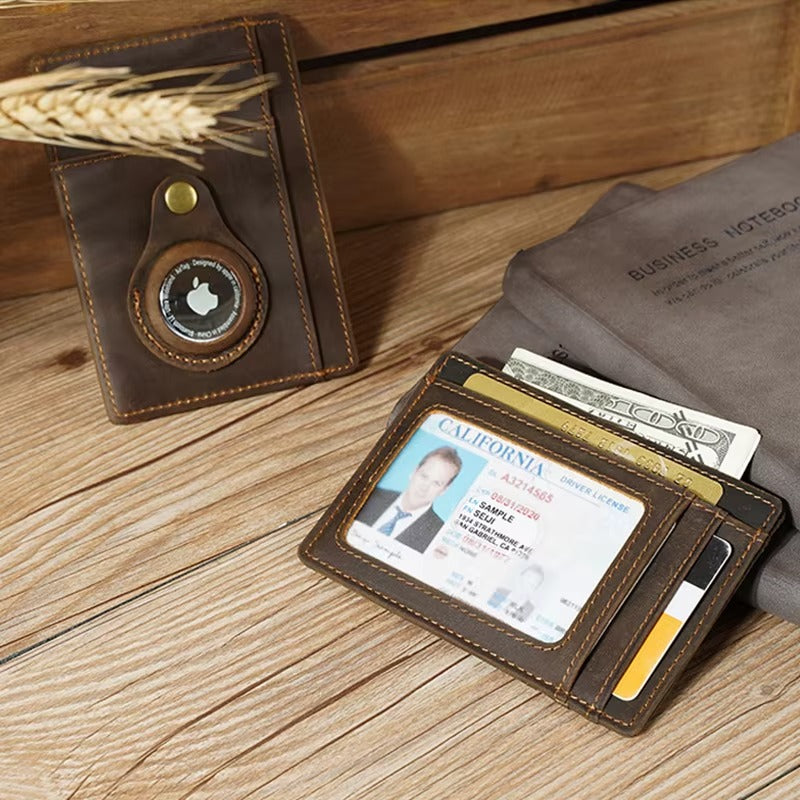 Premium Leather Airtag Wallet – Slim Anti-Lost Card Holder with GPS Tracker Slot, RFID Blocking, Scratch-Resistant Case for Men & Women