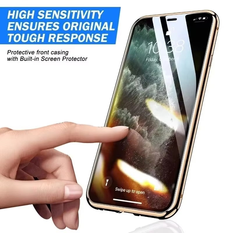 Premium Apple iPhone Case, Ultra Thin Shockproof Magnetic Full All Around Protection Cover with Double Glass Bumper Frame
