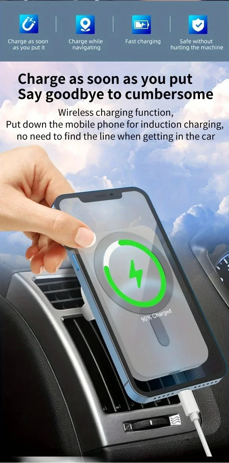 Premium 30W Magnetic Wireless Car Charger – Fast Charging Phone Mount for Air Vent, MagSafe Compatible, Auto-Align, 360° Adjustable Holder