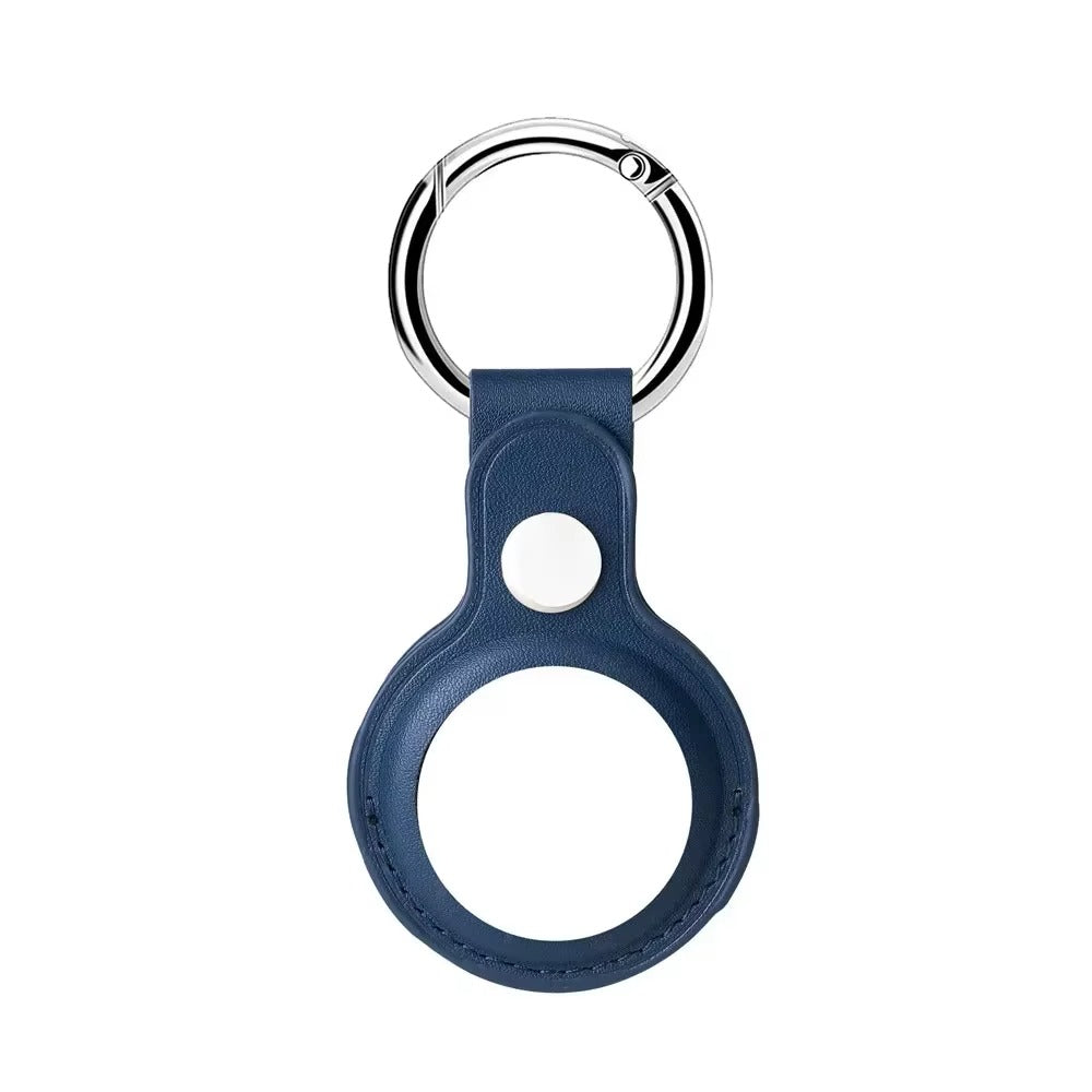 Luxury Leather AirTag Keychain Holder – Anti-Scratch Pet Tracker Cover, Secure Snap Button, Stylish Protective Case for iOS, Key Ring Included