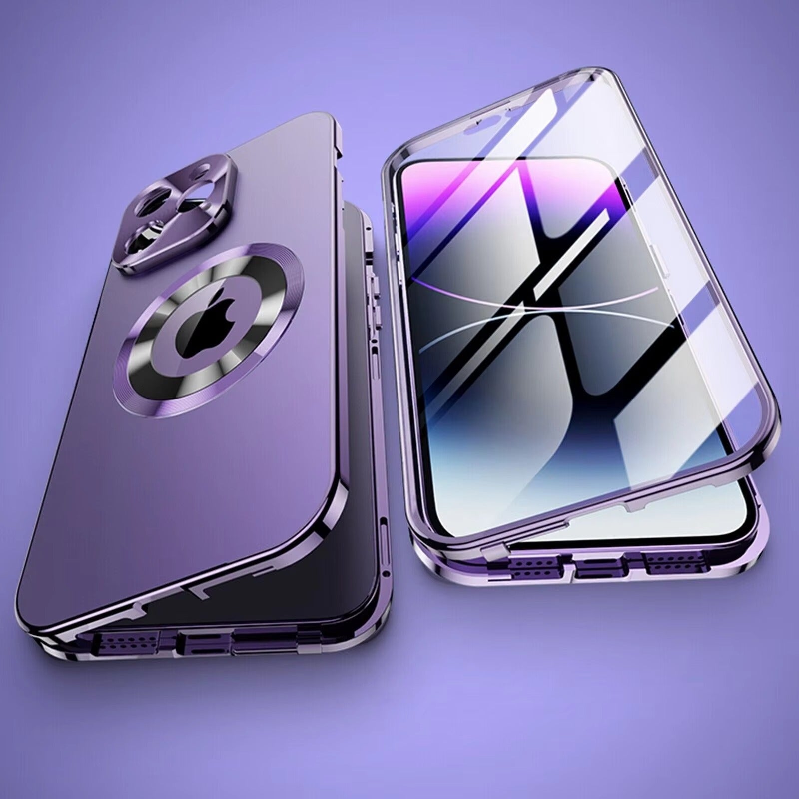 Premium Apple iPhone Case MagSafe Shockproof Magnetic Full All Around Protection Cover with Double Glass Alloy Frame