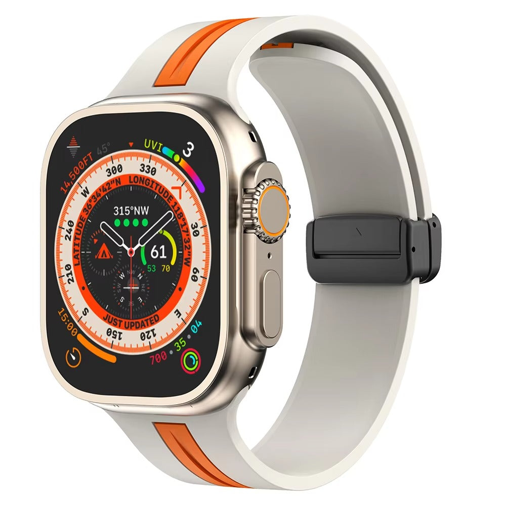 Magnetic Silicone Smartwatch Strap – Breathable Replacement Band with Snap Closure, Compatible with 38mm to 49mm Watches