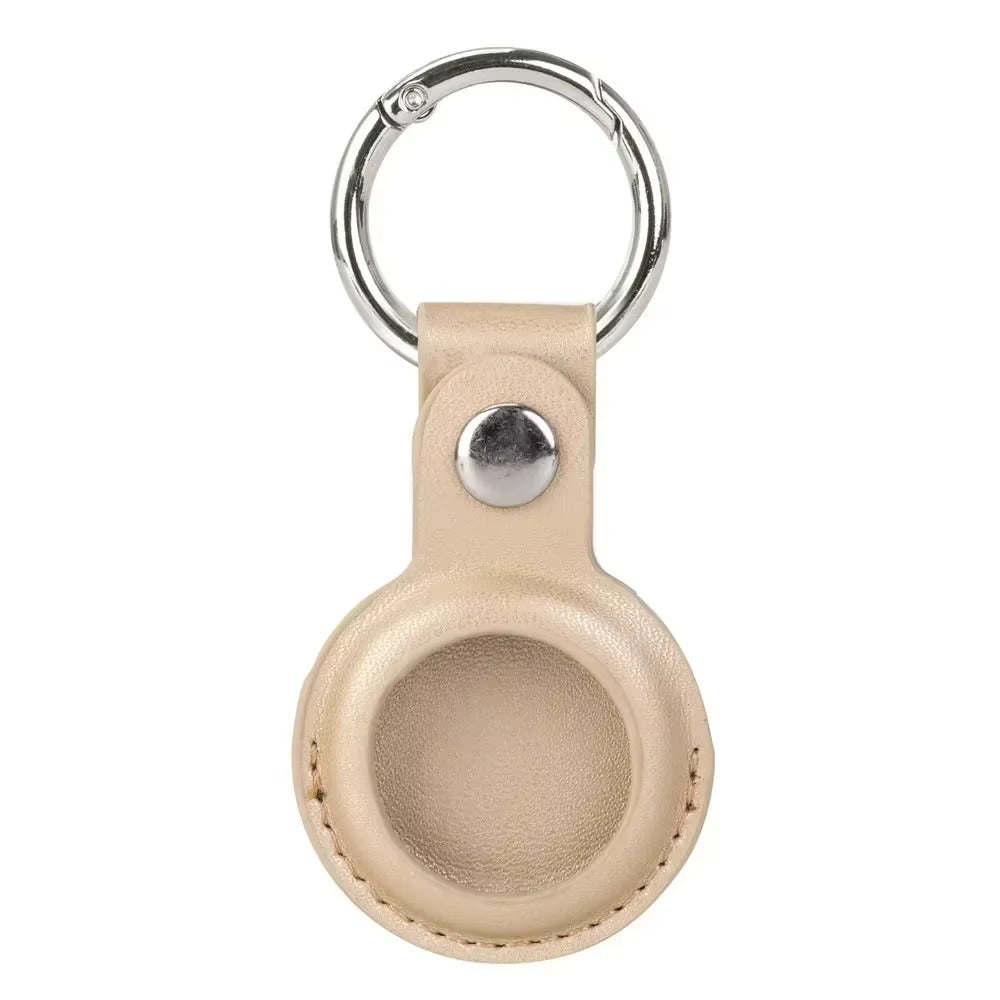 Luxury Leather AirTag Keychain Holder – Anti-Scratch Pet Tracker Cover, Secure Snap Button, Stylish Protective Case for iOS, Key Ring Included