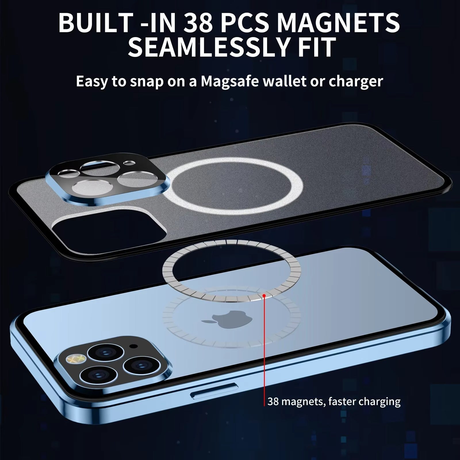 Premium Apple iPhone Case MagSafe Compatible, Magnetic Full All Around Protection Cover with 360 Metal Glass Alloy Shield
