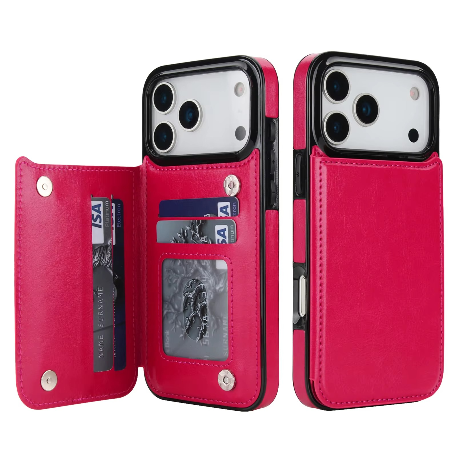 Premium Wallet iPhone Case – Magnetic Flip Cover with Card Holder, Faux Leather Kickstand, Shockproof Protection and Full Camera Lens Guard