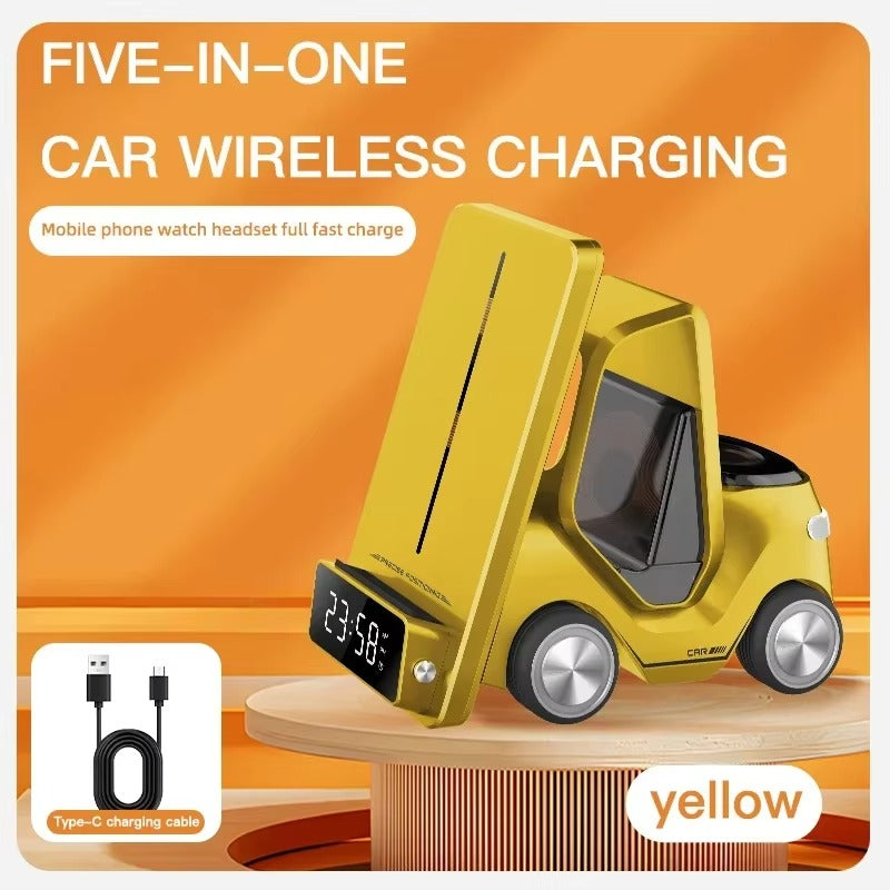 Premium 5 in 1 Magnetic Wireless Charging Station – Fast Charger Stand with Alarm Clock, Adjustable Phone Holder, LED Lamp for iPhone, Watch and AirPods