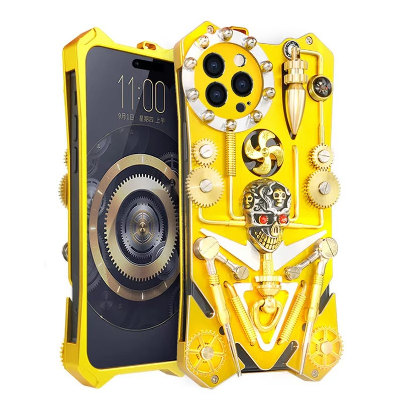 Robust Apple iPhone Case, MagSafe Compatible, Camera Lens and Screen Protection, Ultra Thin, Shockproof, Magnetic, Full All Around Protection, Gear Compass Skull Cover