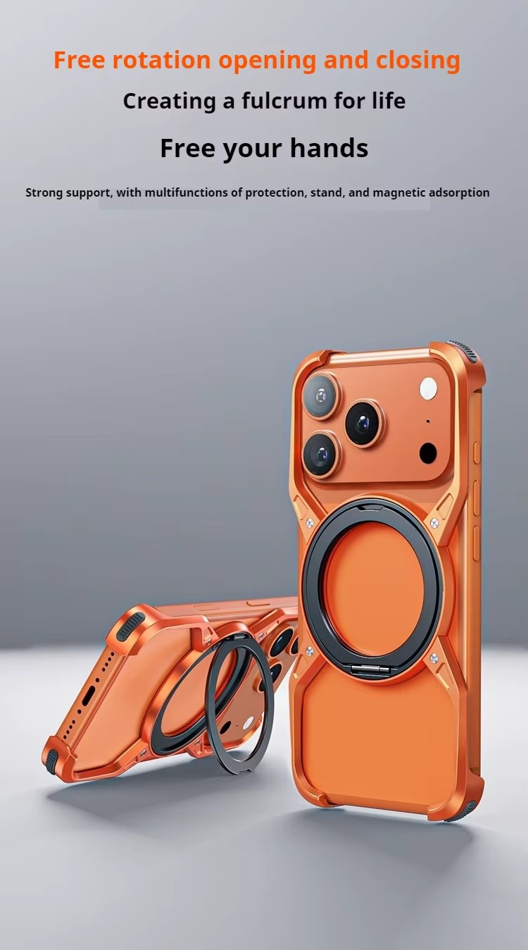 Premium Aluminum Alloy Bumper iPhone Case – MagSafe Compatible Magnetic Cover with 360° Rotating Ring Stand, Shockproof Frame and Camera Protection