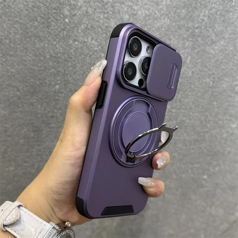 High Quality Apple iPhone Case MagSafe Compatible, Camera Lens & Screen Protection Cover with Slide Lens & Armor Bracket