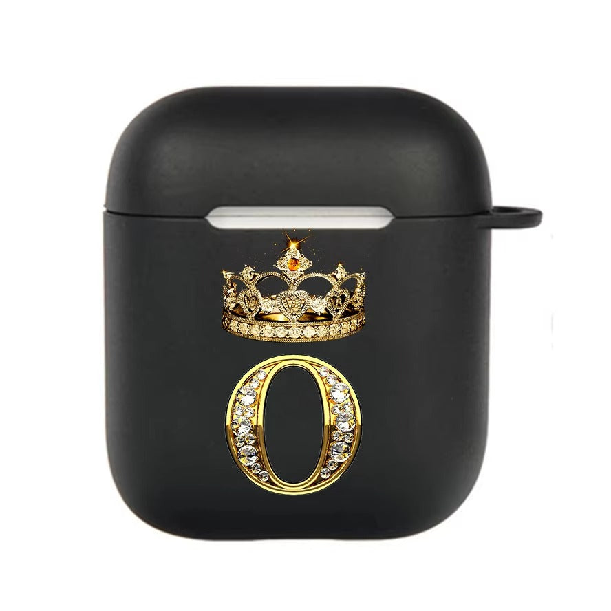 Luxury Diamond Letter AirPods Case with Hook – Black TPU Protective Cover for AirPods Pro 2, Pro, 3, 1/2, A–Z Initial Design, Scratch-Resistant, Easy Access Charging