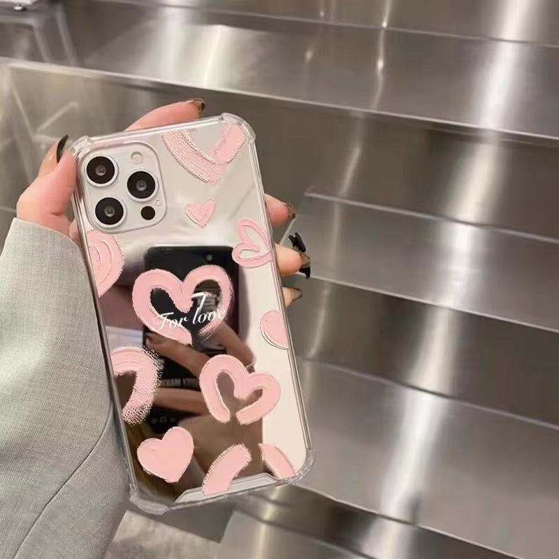 Luxury Apple iPhone Case, MagSafe Compatible, Camera Lens and Screen Protection, Ultra Thin, Shockproof, Magnetic, Full All Around Protection, Heart Mirror Girl Cover