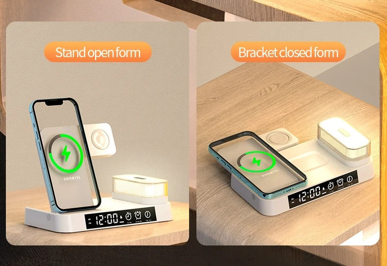 Premium 3 in 1 Wireless Charging Station – 30W Fast Charger Stand with Alarm Clock, Removable RGB Night Light for Phones, Apple Watch, Samsung Watch & AirPods