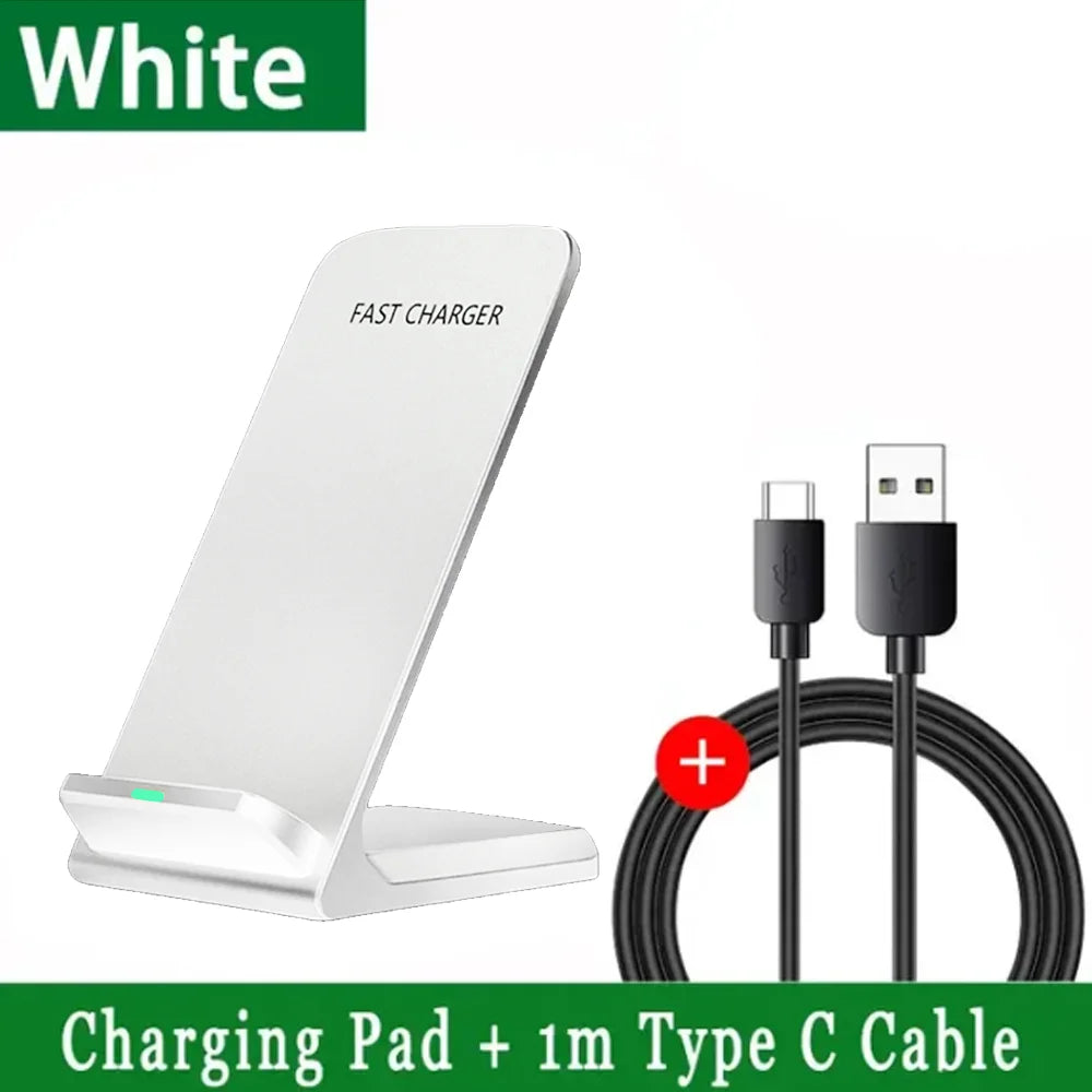 Premium 100W Wireless Charger Stand Fast Charging Station Pad for Apple iPhone, iOS, Android Smartphones – Type-C, Qi Dock, Dual Coil, Safety Features