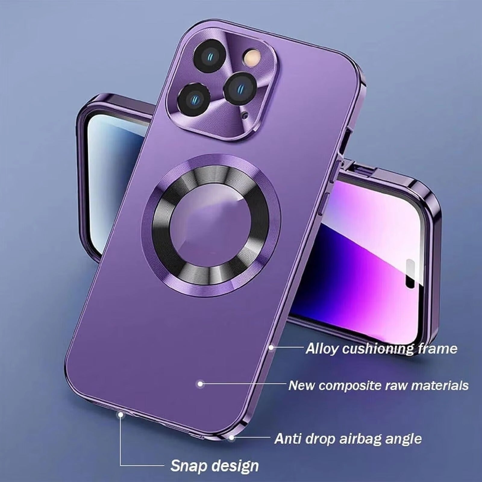 Premium Apple iPhone Case MagSafe Shockproof Magnetic Full All Around Protection Cover with Double Glass Alloy Frame