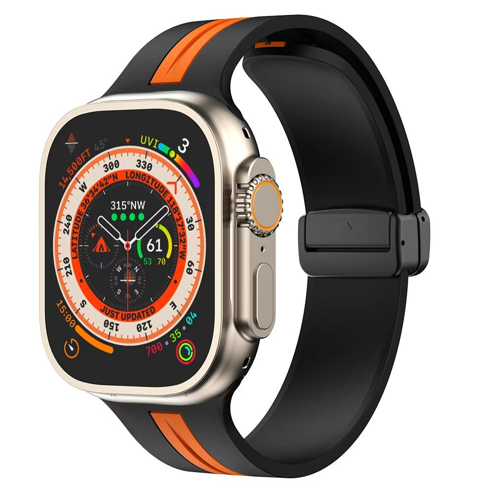 Magnetic Silicone Smartwatch Strap – Breathable Replacement Band with Snap Closure, Compatible with 38mm to 49mm Watches