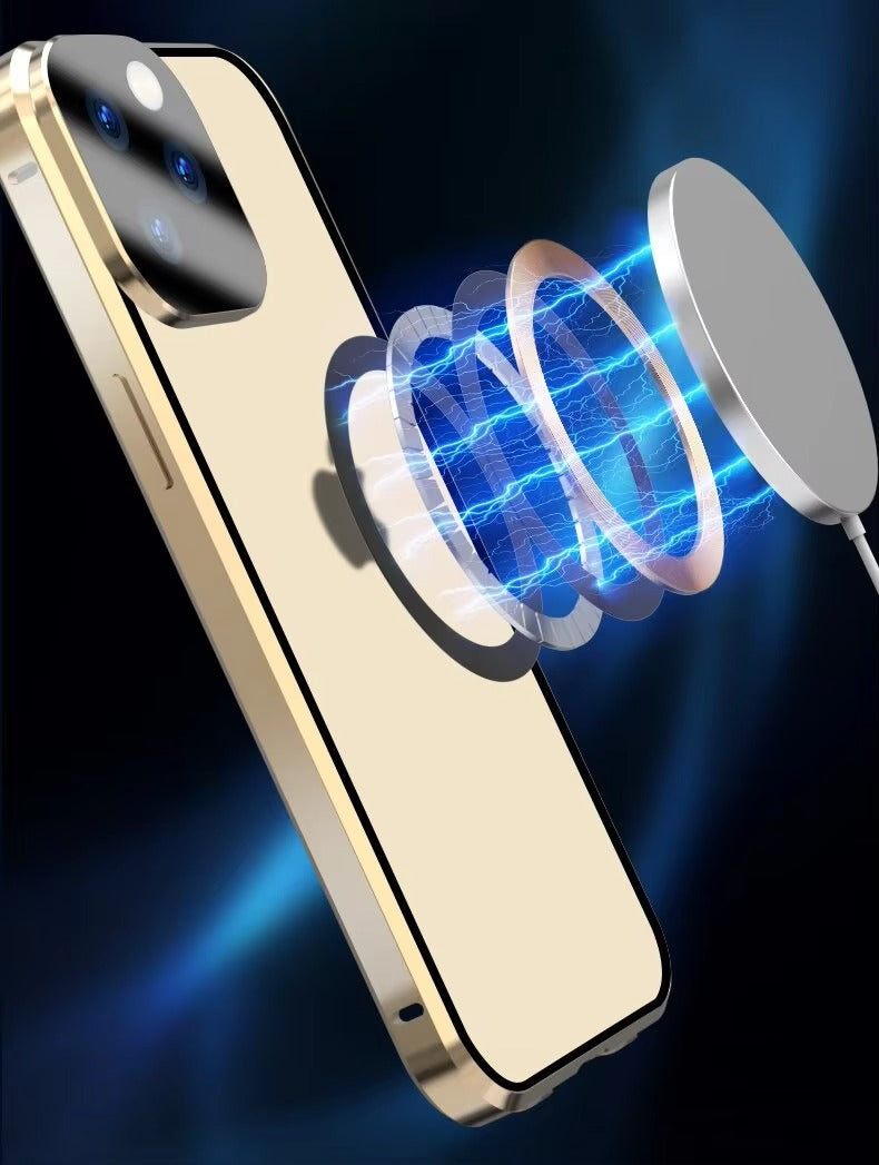 Premium Apple iPhone Case  Ultra Thin Shockproof Magnetic Full All Around Protection Cover with Metal Frame Glass Design