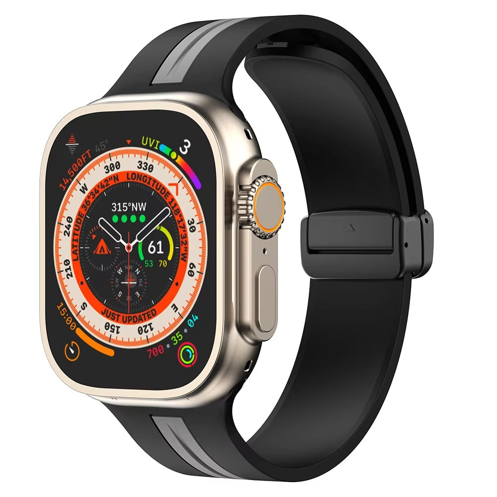 Magnetic Silicone Smartwatch Strap – Breathable Replacement Band with Snap Closure, Compatible with 38mm to 49mm Watches