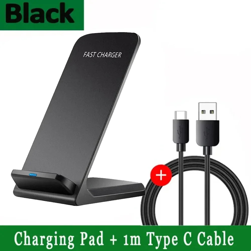 Premium 100W Wireless Charger Stand Fast Charging Station Pad for Apple iPhone, iOS, Android Smartphones – Type-C, Qi Dock, Dual Coil, Safety Features
