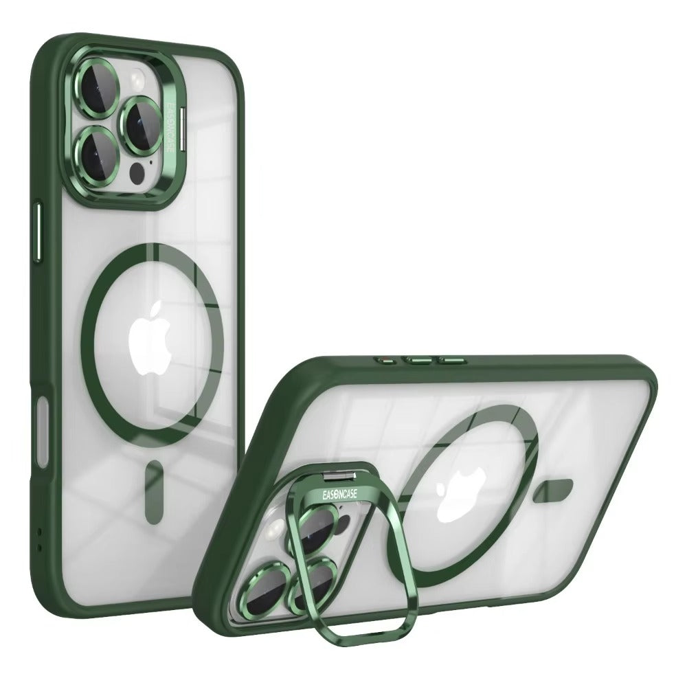 Premium Apple iPhone Case MagSafe Compatible, Camera Lens & Screen Protection, Cover with Transparent Stand & Lens Film
