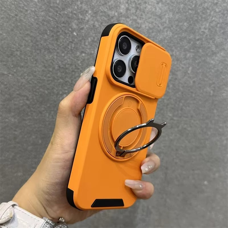 High Quality Apple iPhone Case MagSafe Compatible, Camera Lens & Screen Protection Cover with Slide Lens & Armor Bracket