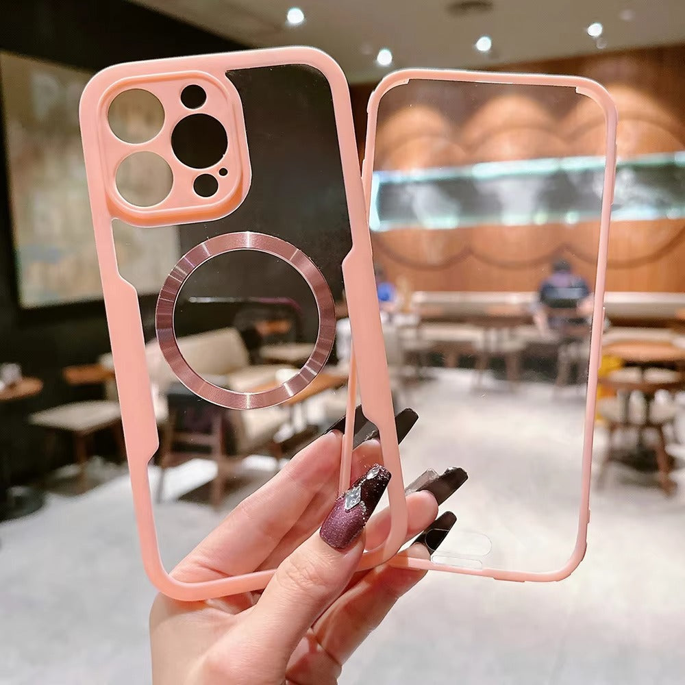 Luxury Apple iPhone Case MagSafe Compatible Ultra Thin Magnetic  All Around Protection Cover with Double Touch Clear Design