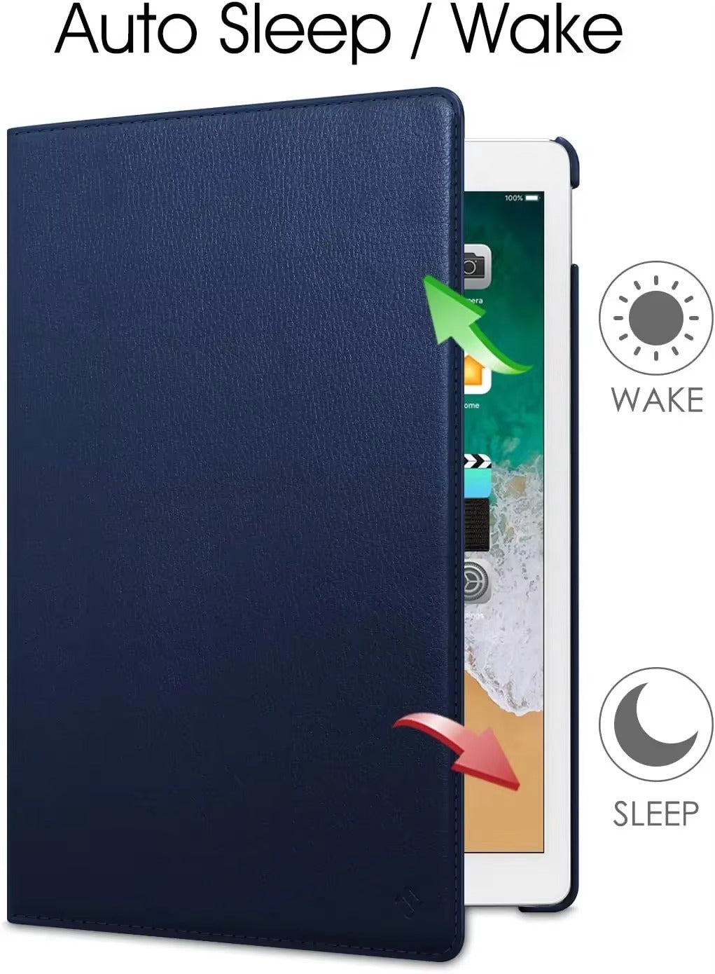 Premium 360° Rotating PU Leather iPad Case – Smart Cover with Auto Sleep/Wake, Shockproof Stand for 12.9" Pro & Air Tablets, Durable & Washable