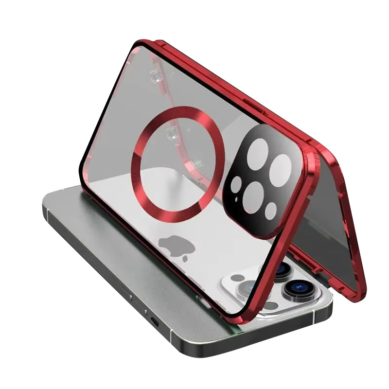 Premium Apple iPhone Case  Ultra Thin Shockproof Magnetic Full All Around Protection Cover with Metal Frame Glass Design