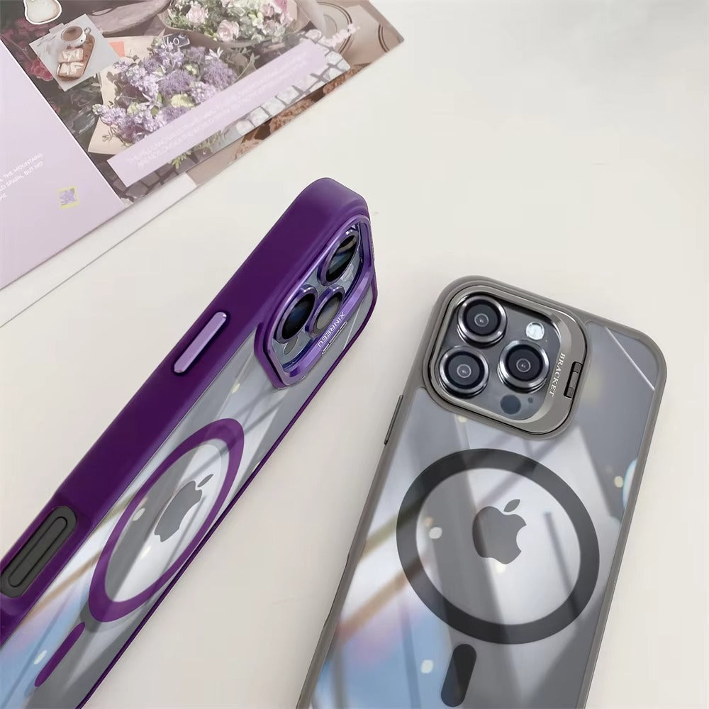 Premium Apple iPhone Case MagSafe Compatible, Camera Lens & Screen Protection, Cover with Transparent Stand & Lens Film