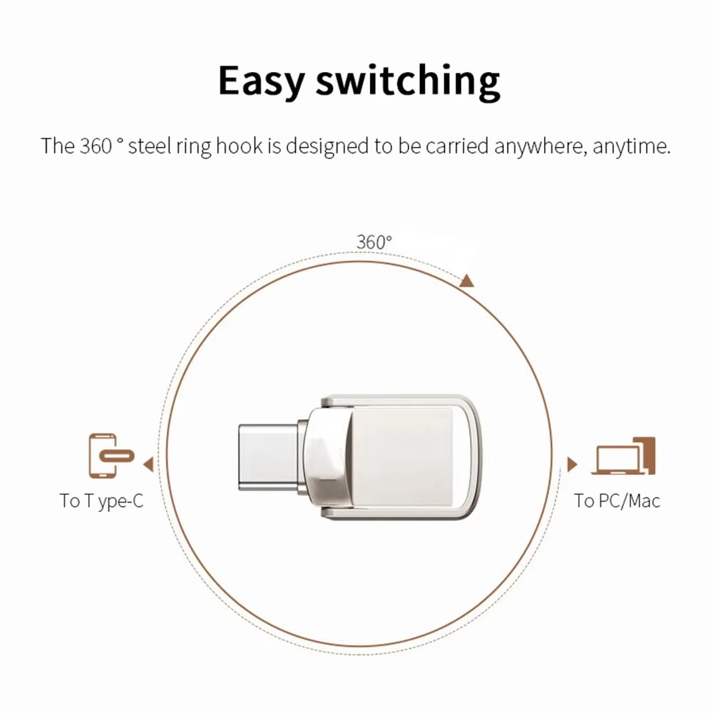 High-Speed USB 3.1 Type-C Flash Drive – Portable U Disk for Phone, Tablet, Computer, 128GB, 256GB, 512GB, 1TB, 2TB Storage, File Transfer, Backup Drive