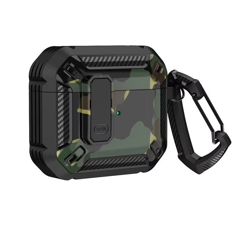 Premium Carbon Fiber AirPods Case Cover – Shockproof TPU Hard Shell with Secure Lock, Keychain, Wireless Charging Compatible for AirPods Pro 2, 3, 2, 1 & 4