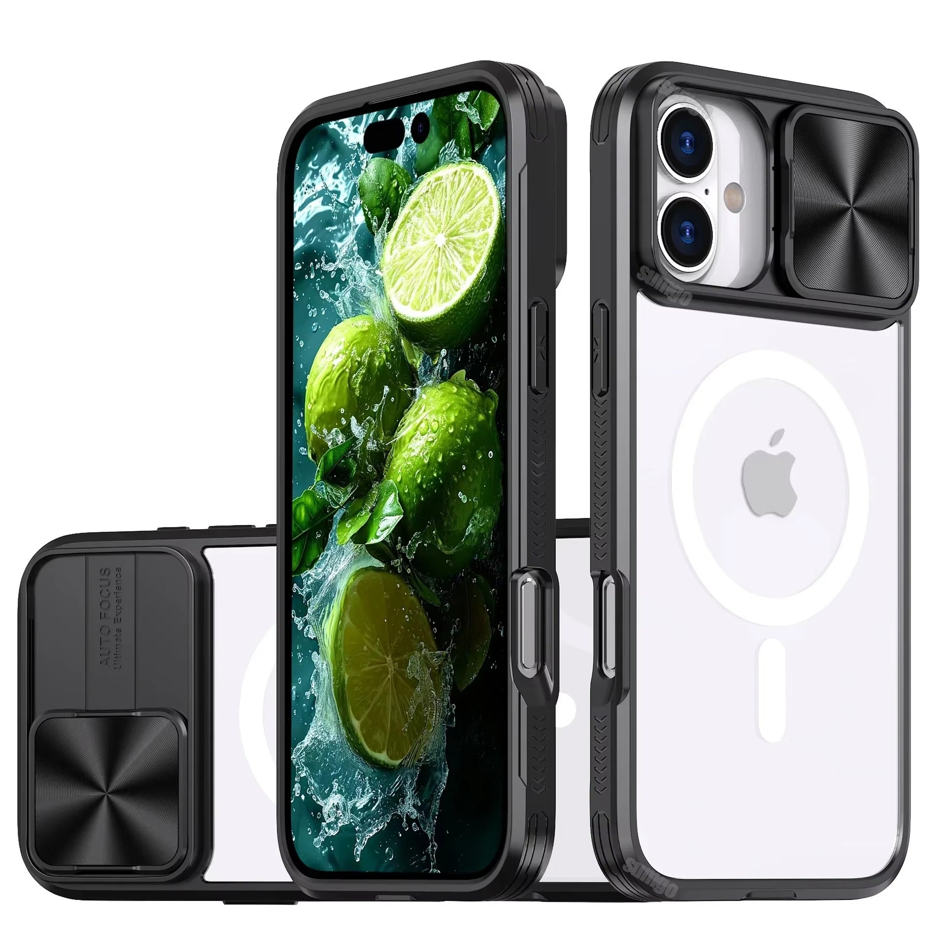 Premium Apple iPhone Case MagSafe Compatible, Camera Lens & Screen Protection,  Cover with Slide Lens & Clear Acrylic Back