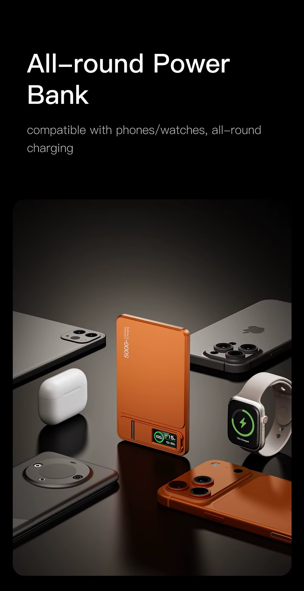 Premium Magnetic Wireless Power Bank 10000mAh – 20W Fast Charging Portable Battery with MagSafe Compatible Magnetic Charging, Digital Display and Phone Stand