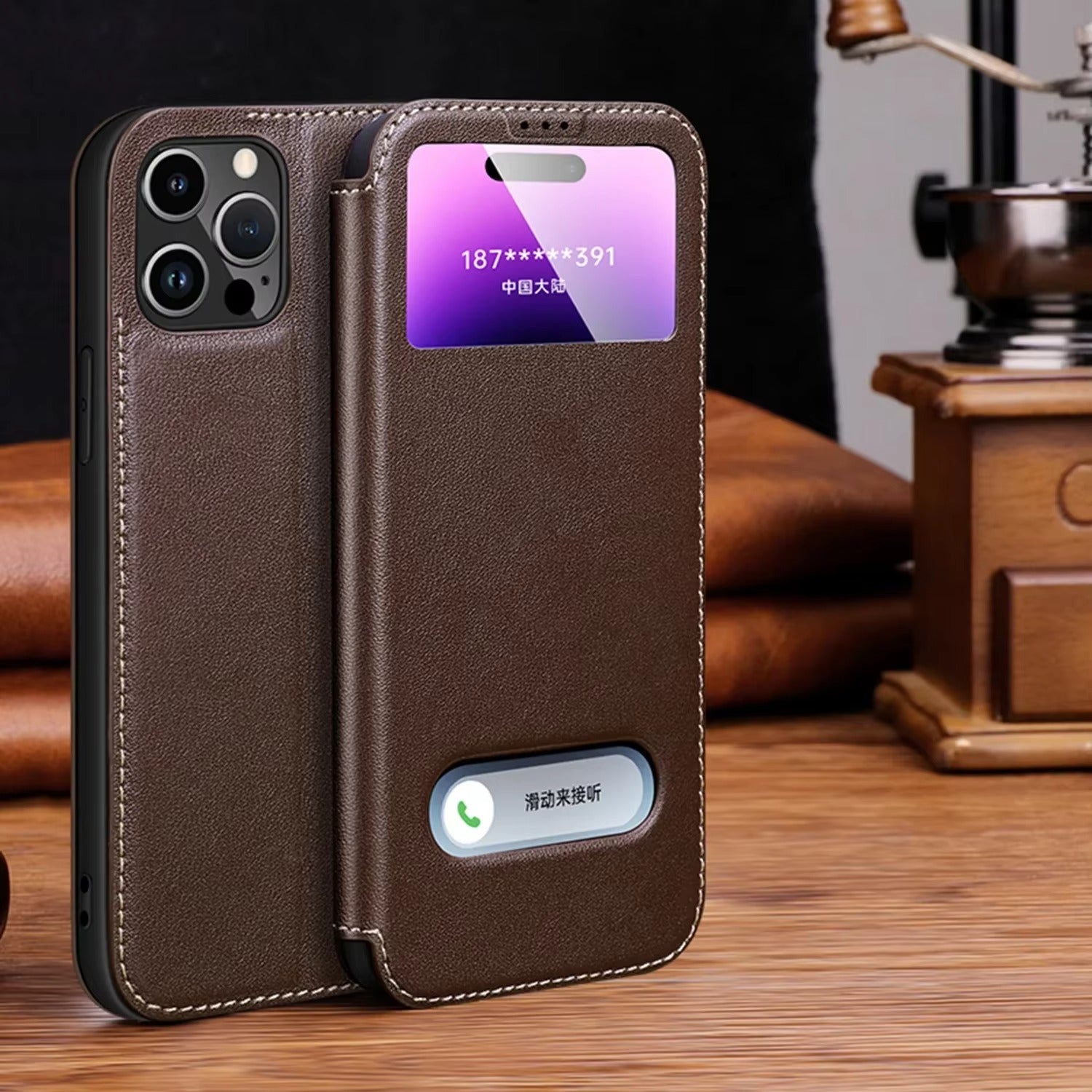 Luxury Apple iPhone Case, MagSafe Compatible, Camera Lens and Screen Protection, Ultra Thin, Shockproof, Magnetic, Full All Around Protection, Leather Clear View Cover