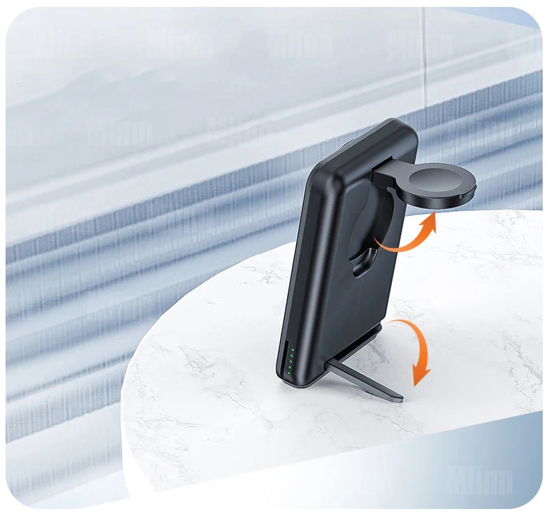 Hochwertige magnetische kabellose 3-in-1-Ladestation und tragbare Powerbank – Schnellladegerät für iPhone, Apple Watch und AirPods mit abnehmbarem Design 