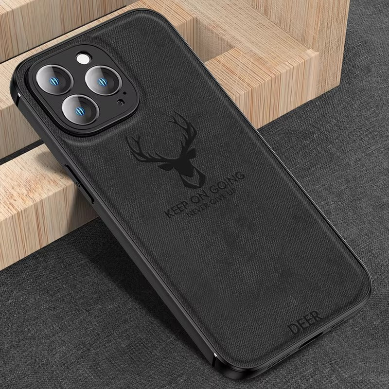 Luxury Textured Canvas iPhone Case with MagSafe Support, Shock-Absorbing Bumper Frame, Leather Feel Grip, Drop Protection