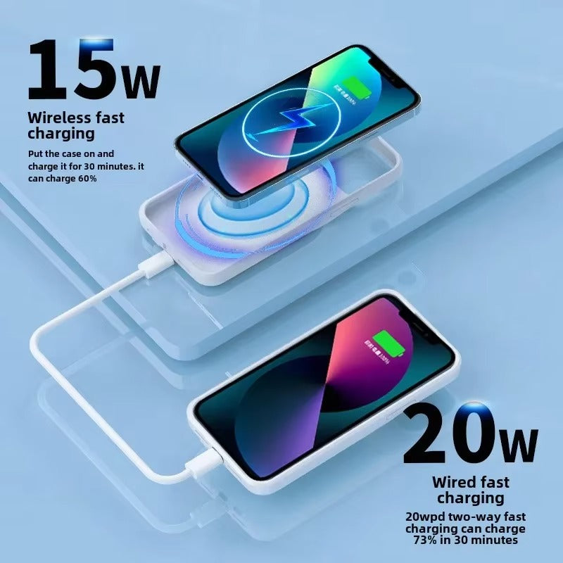 Hochwertige Apple iPhone-Hülle, MagSafe-kompatibel, Kameraobjektiv- und Bildschirmschutz, ultradünne, stoßfeste, magnetische Rundum-Schutzhülle mit 5000 mAh 10000 mAh Powerbank