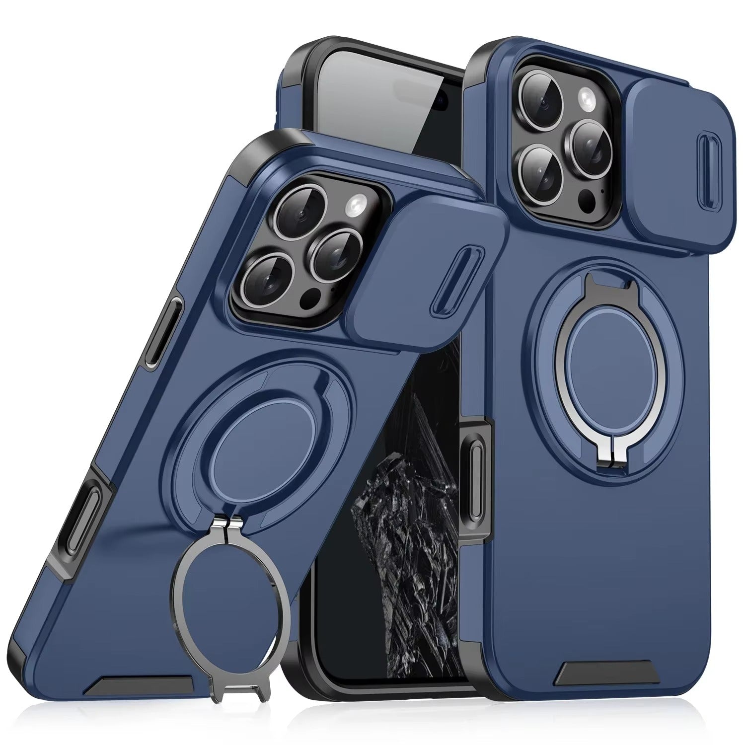 High Quality Apple iPhone Case MagSafe Compatible, Camera Lens & Screen Protection Cover with Slide Lens & Armor Bracket