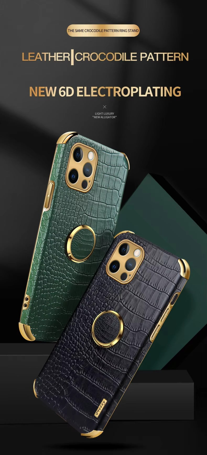 Premium Apple iPhone Case MagSafe Compatible, Camera Lens & Screen Protection, Ultra Thin Shockproof Magnetic Full All Around Protection Cover with Crocodile Leather Ring Holder