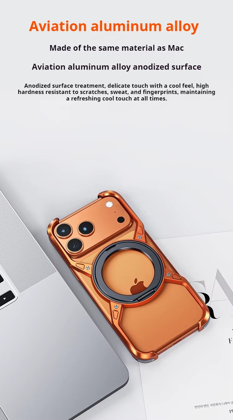 Premium Aluminum Alloy Bumper iPhone Case – MagSafe Compatible Magnetic Cover with 360° Rotating Ring Stand, Shockproof Frame and Camera Protection