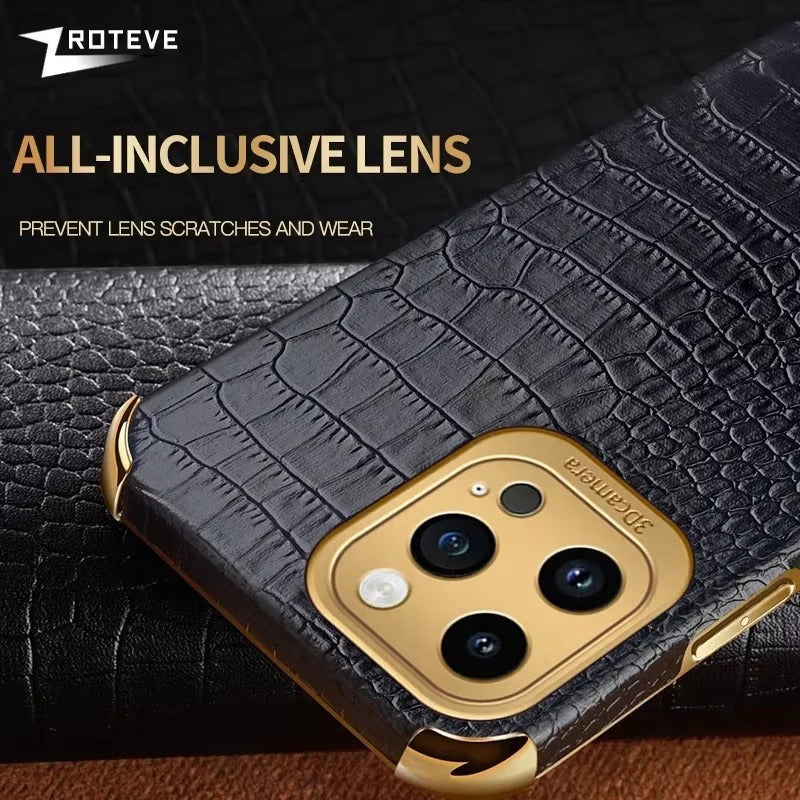 Premium Apple iPhone Case MagSafe Compatible, Camera Lens & Screen Protection, Ultra Thin Shockproof Magnetic Full All Around Protection Cover with Crocodile Leather Ring Holder