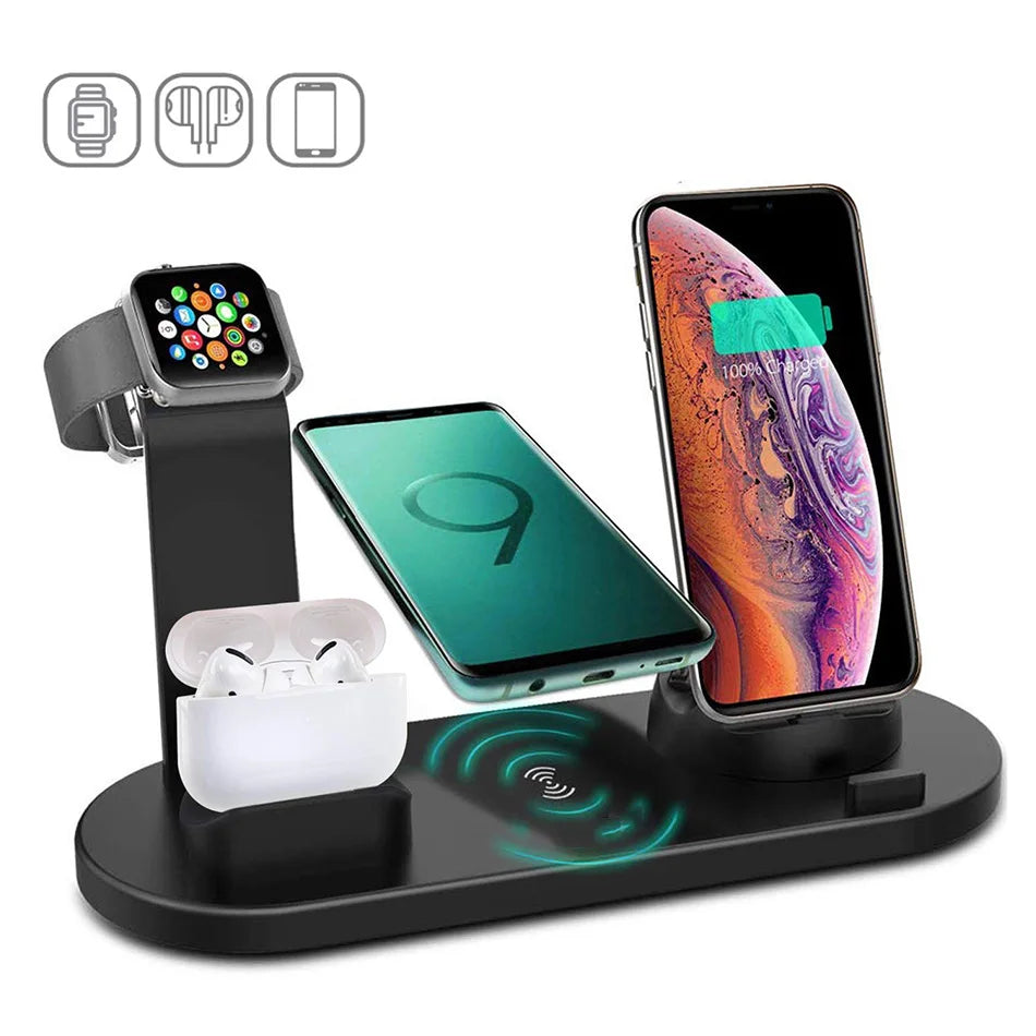 Premium 7-in-1-Wireless-Ladestation für Apple iPhone, iOS und Android – Schnelles 30-W-Qi-Ladedock mit USB-C, AirPods- und Apple Watch-Unterstützung, Laden mehrerer Geräte, Überladeschutz, intelligente Ladeanzeige 