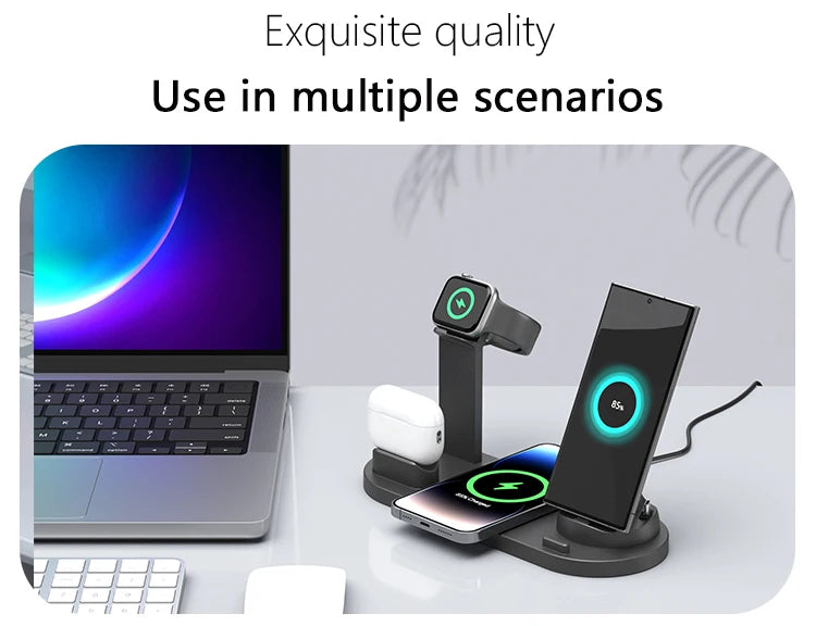 Premium 7-in-1 Wireless Charging Station for Apple iPhone, iOS & Android – Fast 30W Qi Charger Dock with USB-C, AirPods & Apple Watch Support, Multiple Device Charging, Overcharge Protection, Smart Charging Indicator