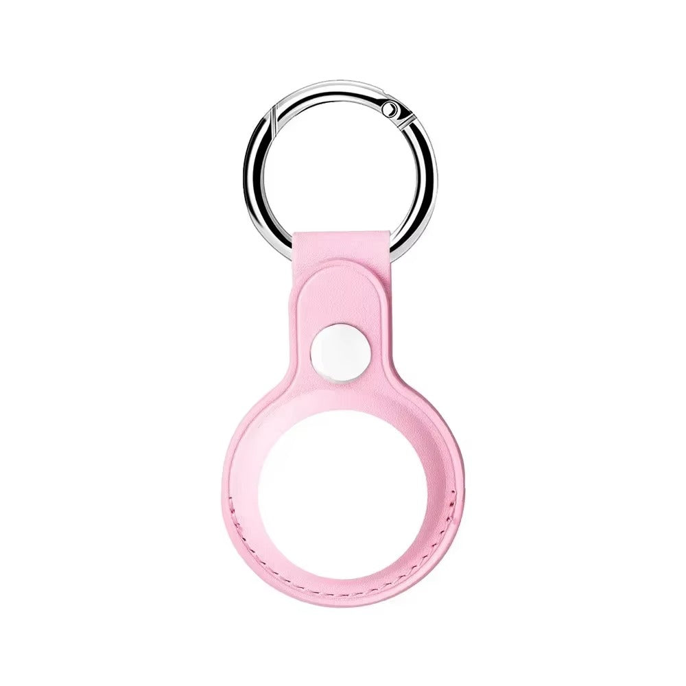 Luxury Leather AirTag Keychain Holder – Anti-Scratch Pet Tracker Cover, Secure Snap Button, Stylish Protective Case for iOS, Key Ring Included