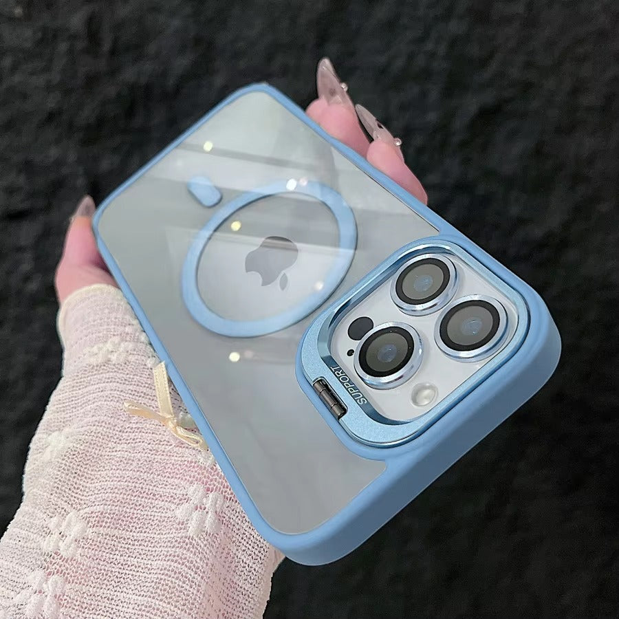 Premium Apple iPhone Case MagSafe Compatible, Camera Lens & Screen Protection, Cover with Transparent Stand & Lens Film