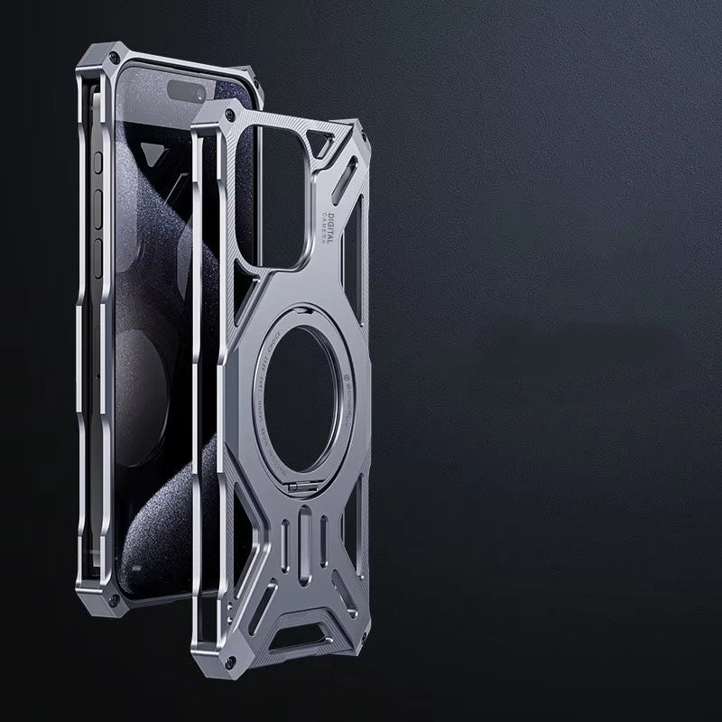 Luxury Apple iPhone Case, MagSafe Compatible, Camera Lens & Screen Protection, Ultra Thin, Shockproof, Magnetic Full All Around Cover – Magnetic Bracket Case with Fashion Aluminum Alloy Frame for Stylish Protection
