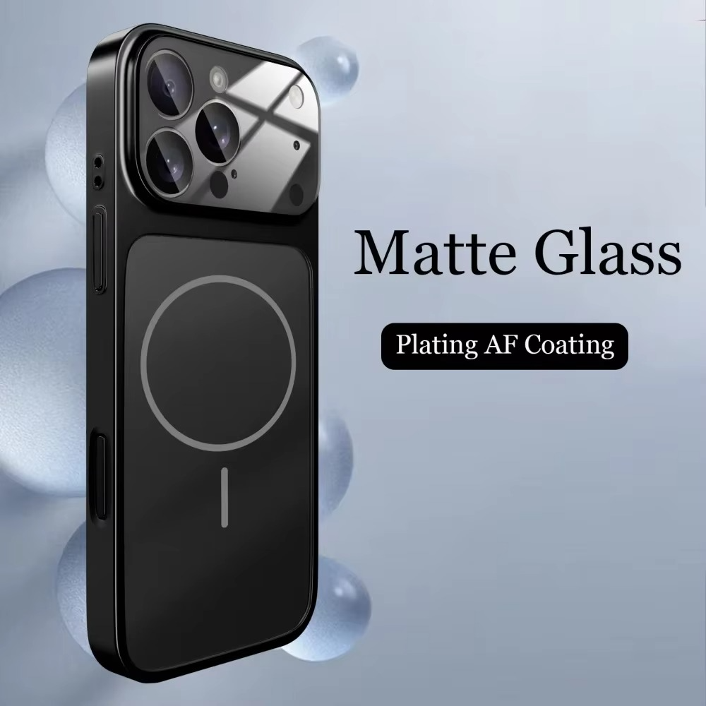 Premium Nano Matte Glass iPhone Case – MagSafe Compatible Magnetic Protective Cover with Shockproof Armor Frame and Camera Lens Protector