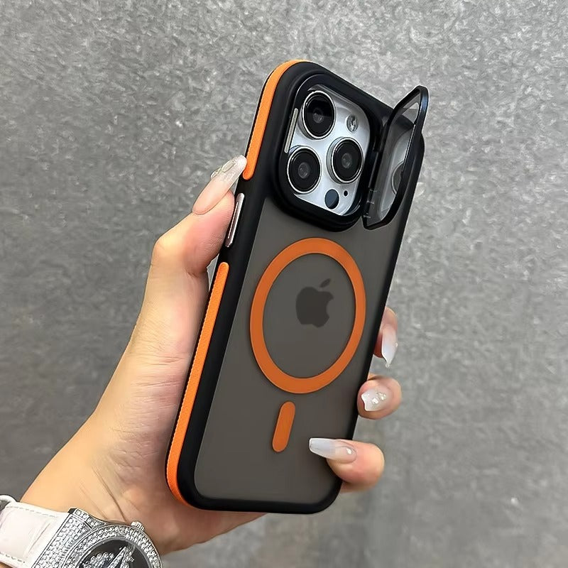 Luxury Apple iPhone Case  Ultra Thin Shockproof Magnetic Full All Around Protection Cover with Matte Stand & Wrist Strap