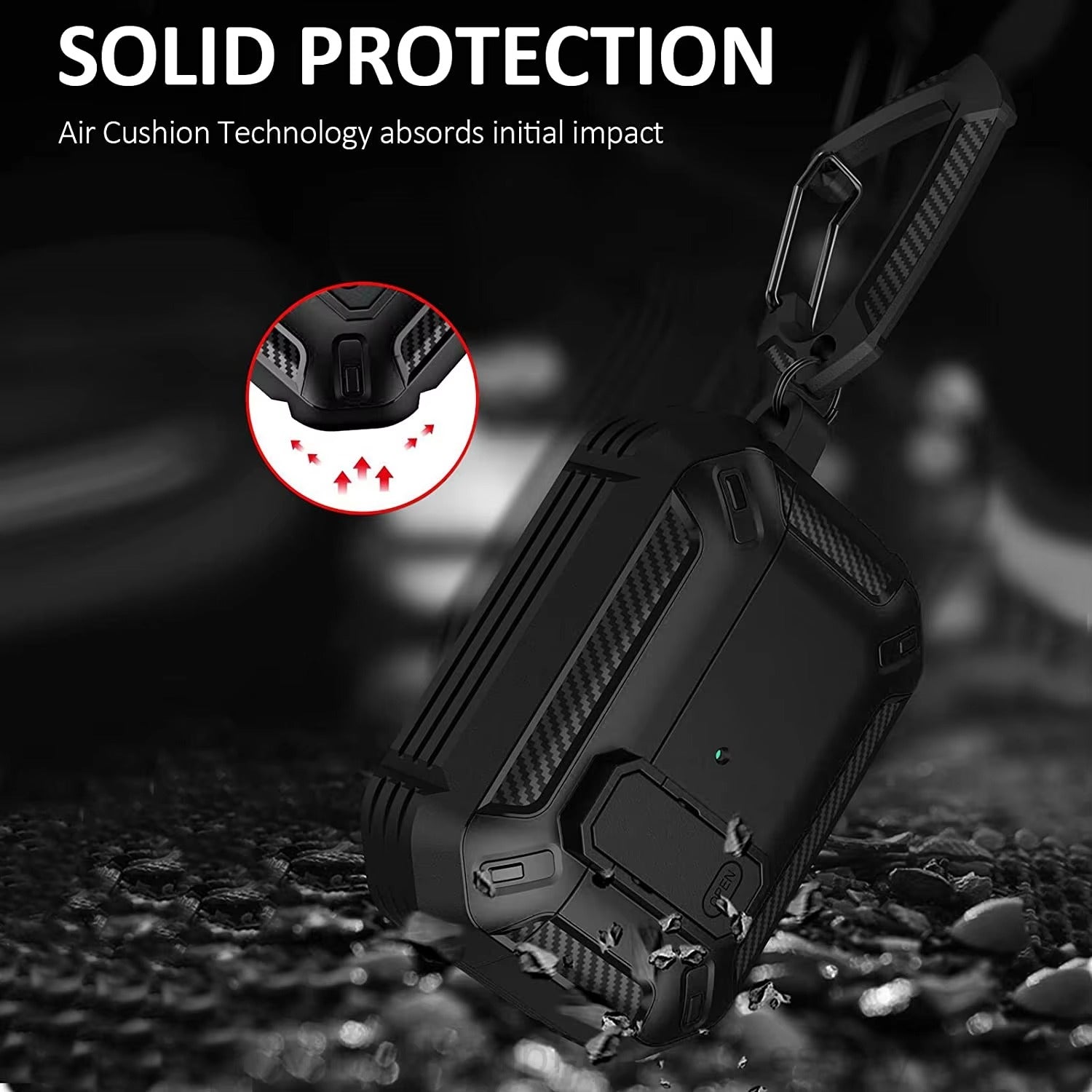 Premium Carbon Fiber AirPods Case Cover – Shockproof TPU Hard Shell with Secure Lock, Keychain, Wireless Charging Compatible for AirPods Pro 2, 3, 2, 1 & 4
